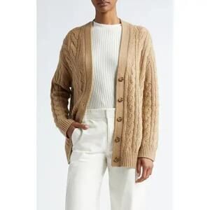 Vince Oversize Wool & Cashmere Cable Knit Women Cardigan Cashew Sweater Size XS